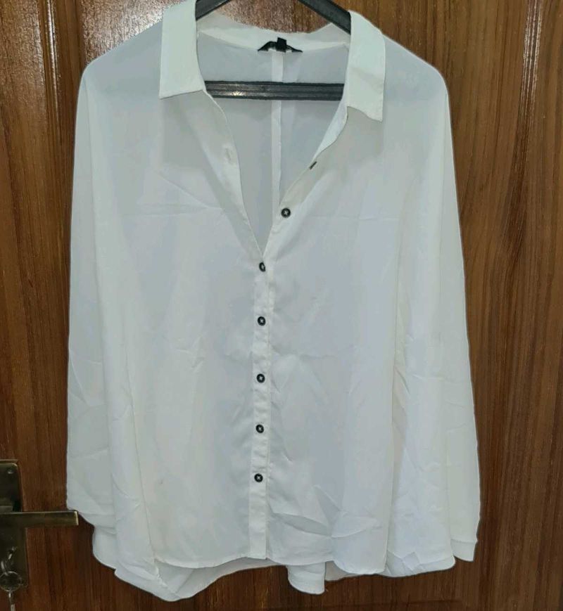 Classic White Sheer Button-Up butterfly top