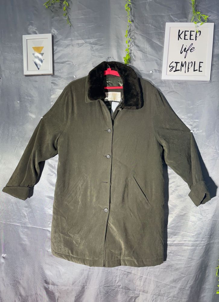 Olive Green Fur Collar Jacket