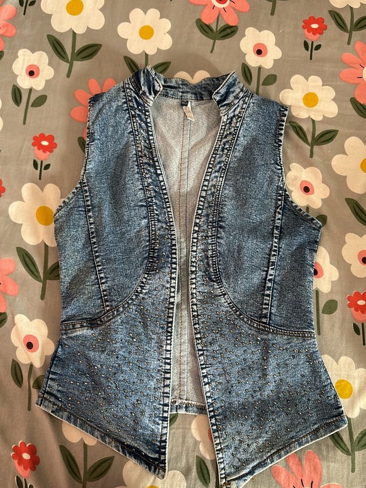 Zara Denim Embellished Vest