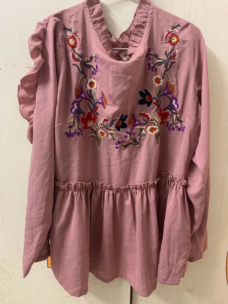 Embroidered Ruffle Top
