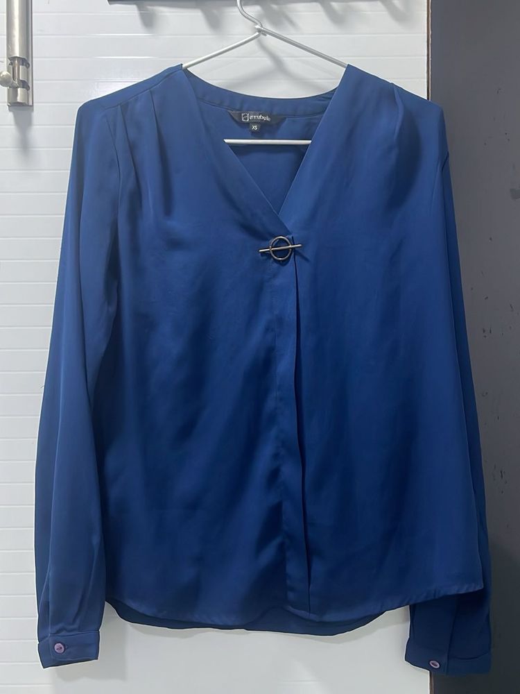 Elegant Navy Blue V-Neck Blouse