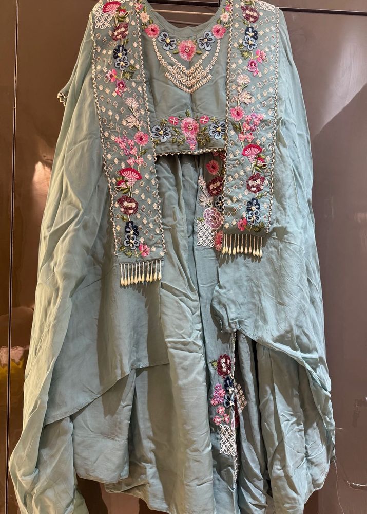 pastel green georgette lehanga