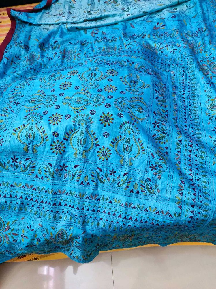 Beautiful Blue kantha Saree