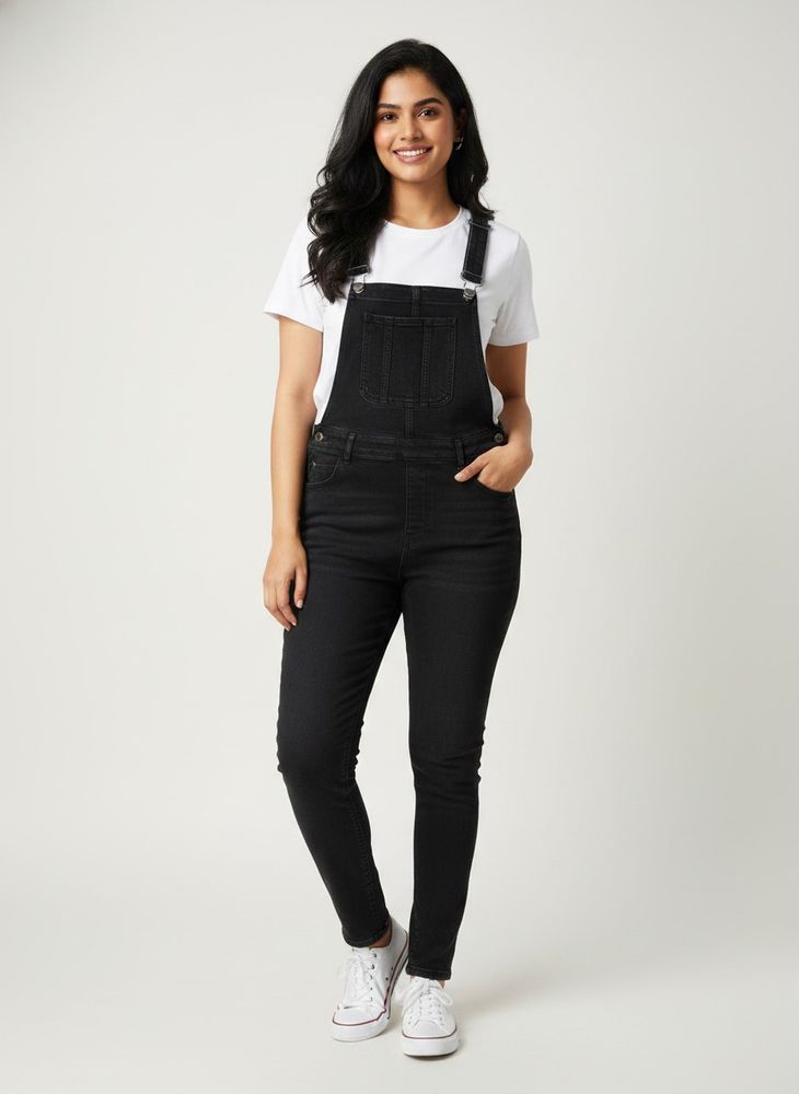 Black Denim Dungree Overalls for Women