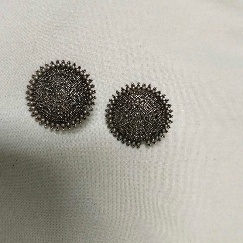 Oxidized Silver Round Jhumka Earrings