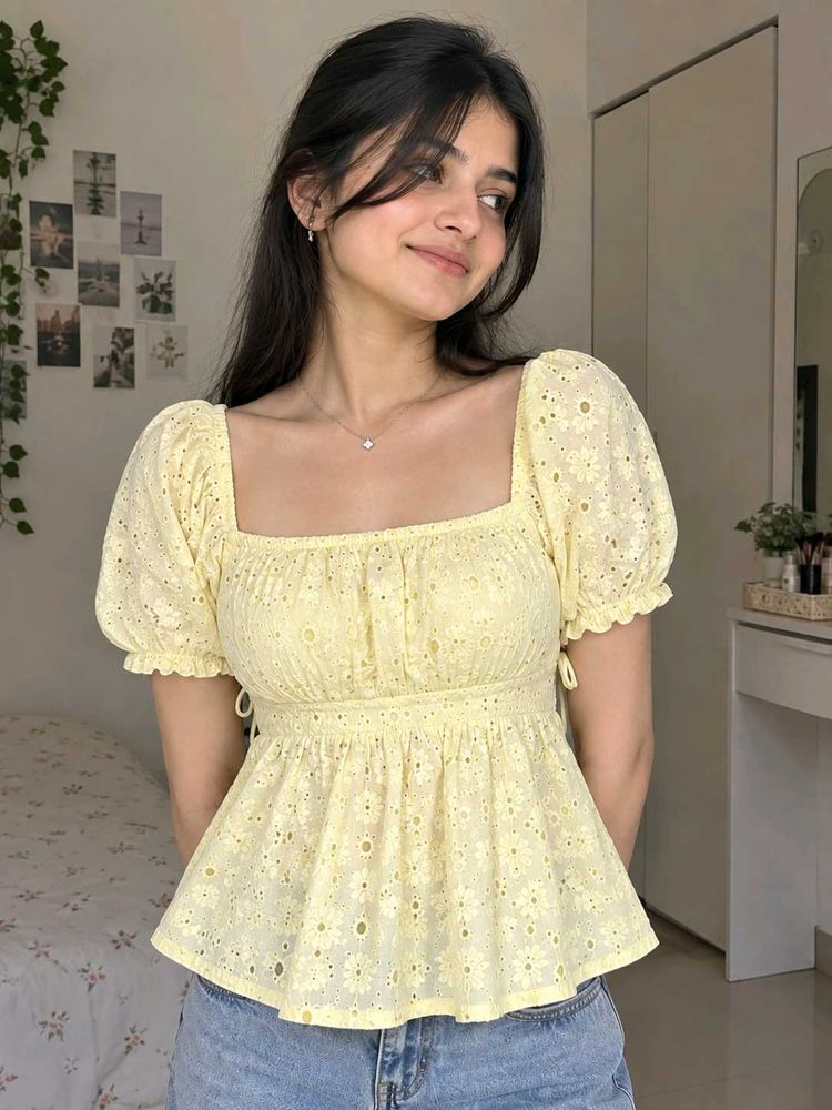 Yellow Off-Shoulder Peplum Top