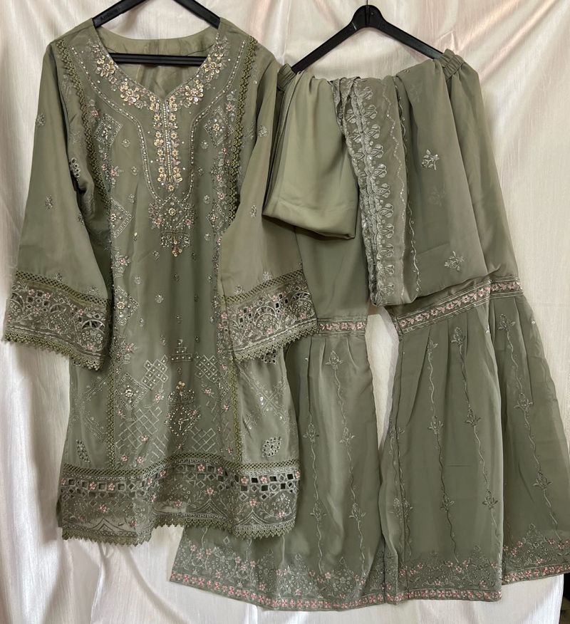 Elegant Olive Green Garara Set