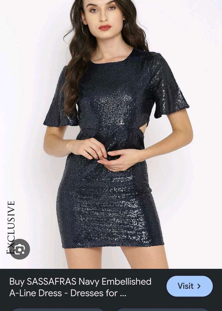 Sassafras Navy Blue Sequined Dress with cut outs