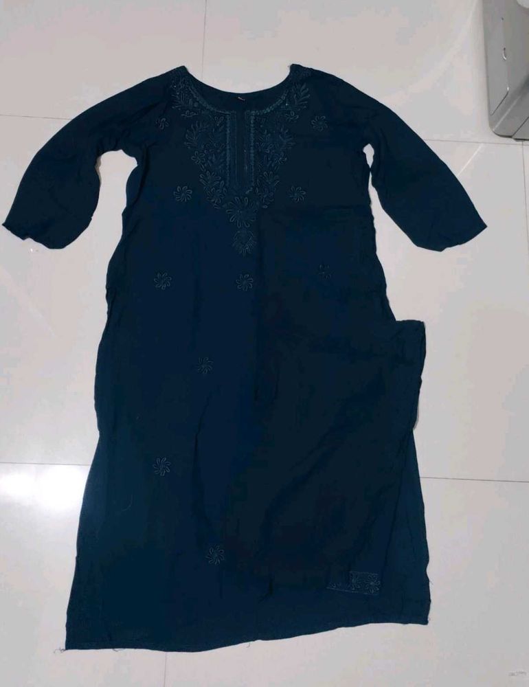 Elegant Dark Blue Embroidered Kurta Set