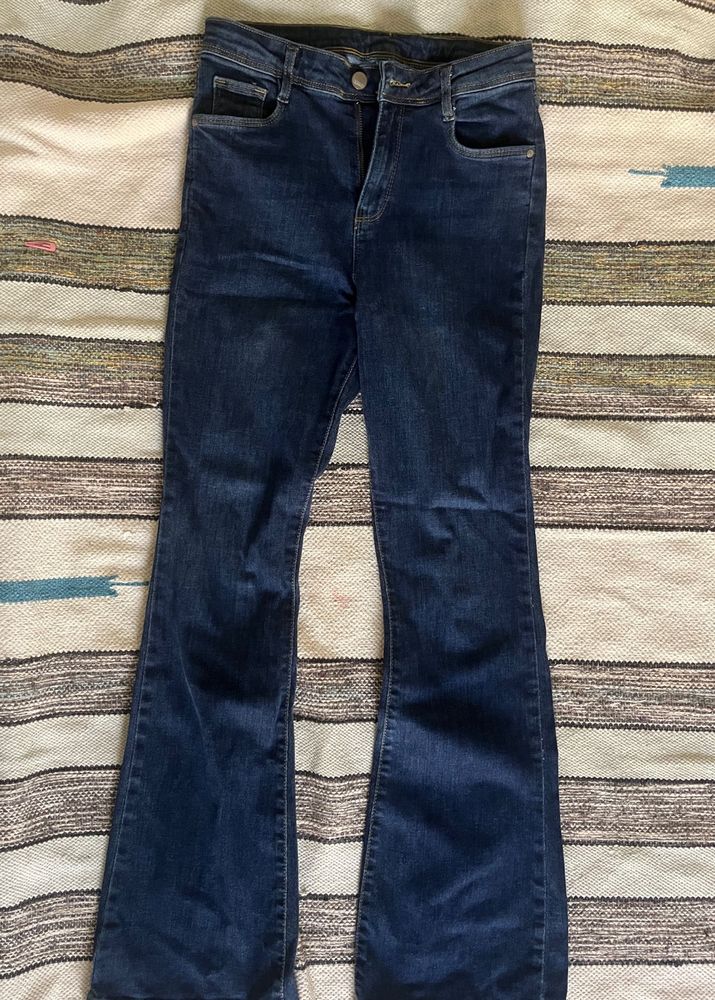 Flared Dark Blue Denim Jeans