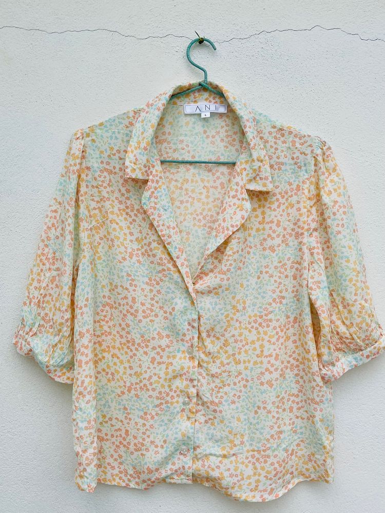 Crepe Fabric, Size-L ,off White With Delightful Print