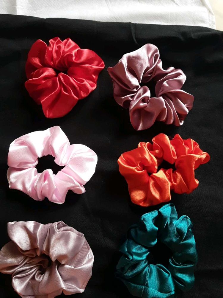 Silky Satin Scrunchies - Set of 6