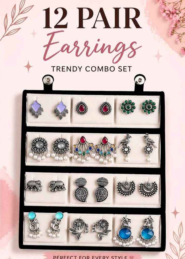 12 pair  earing trendy combo set