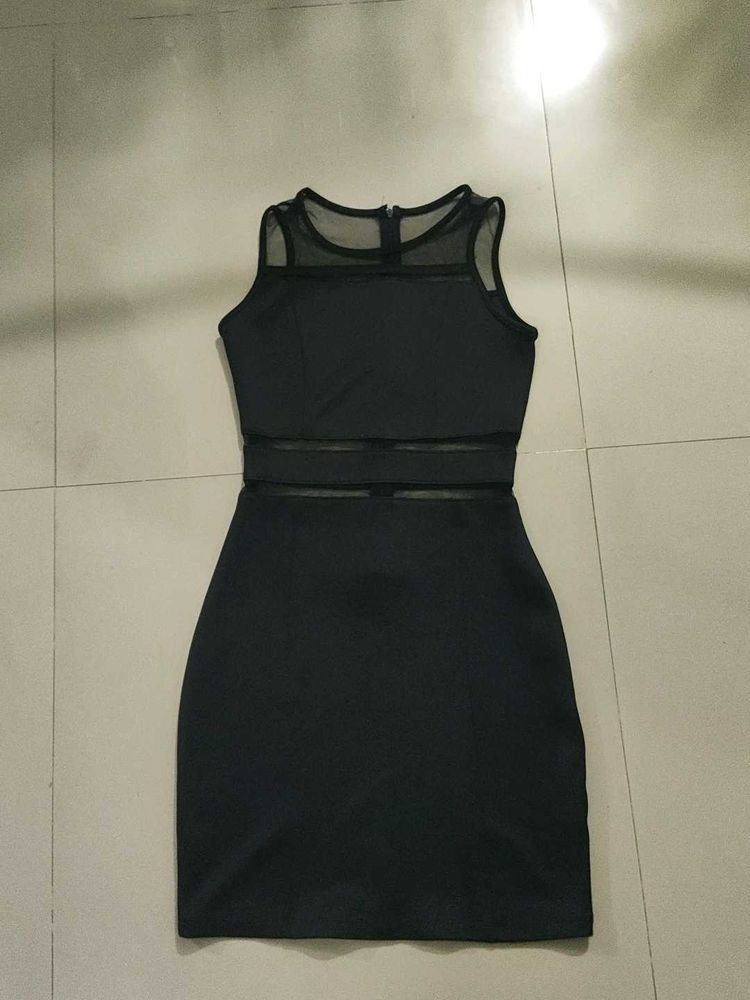 Sleek Black Mesh Sheer Panel Dress