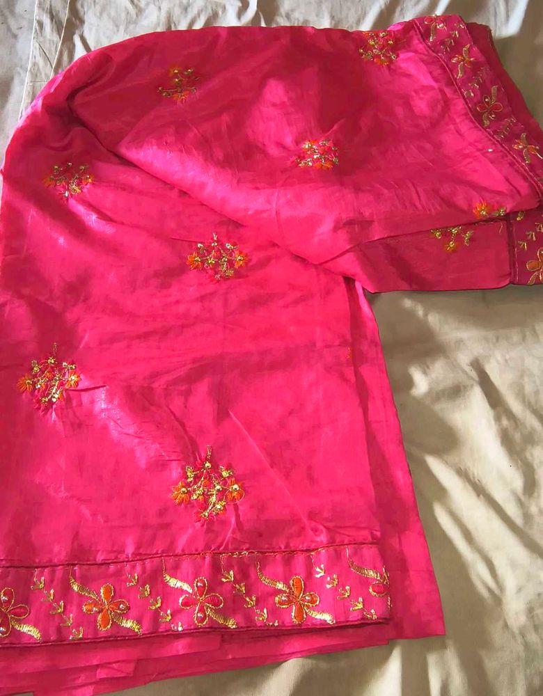 Vibrant Pink Embroidered Saree