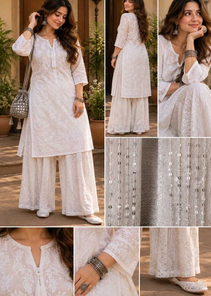 Elegant sequence White plazzo pants