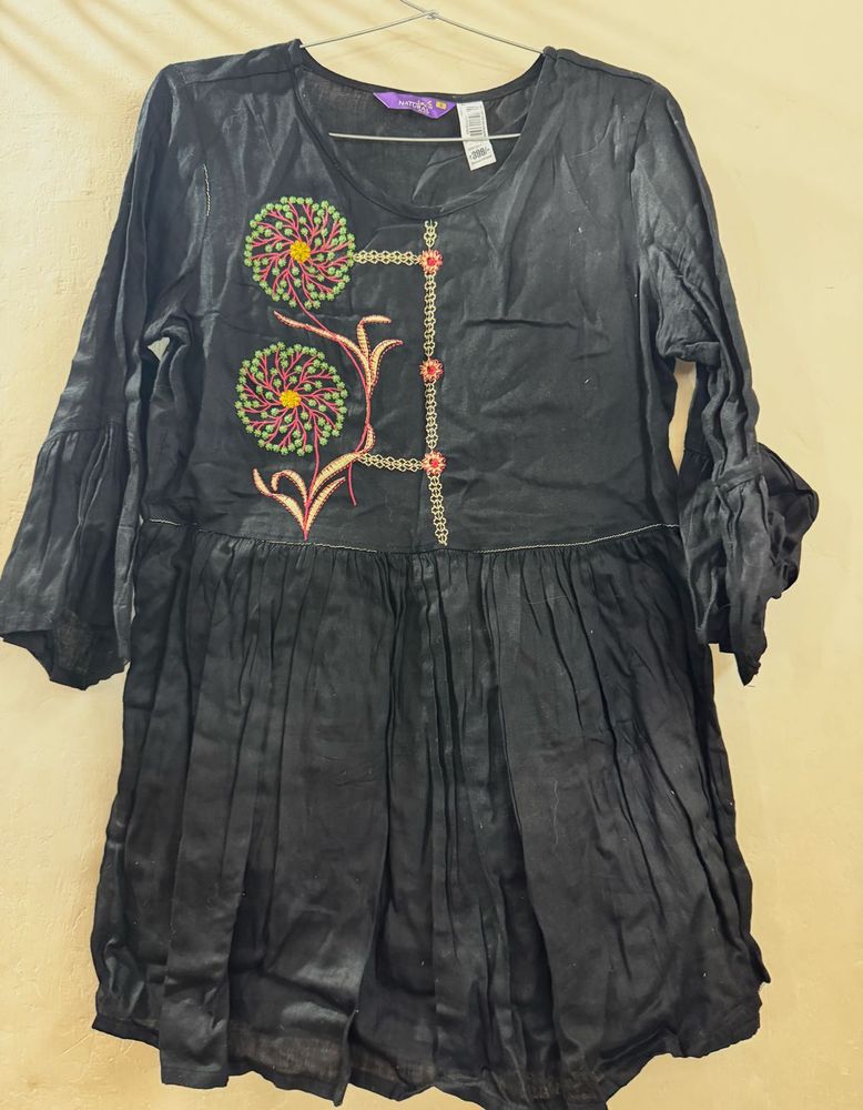 Black Embroidered Flared Kurta