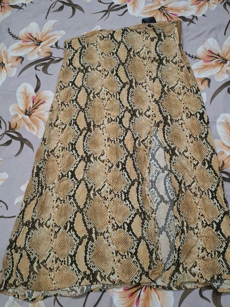 Snake Print Maxi Skirt with Slit