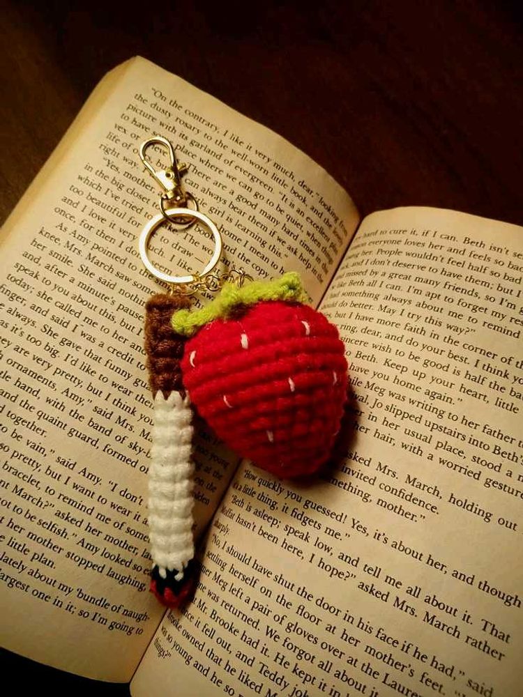 Crocheted Strawberry &amp; Cigarette Keychain🍓
