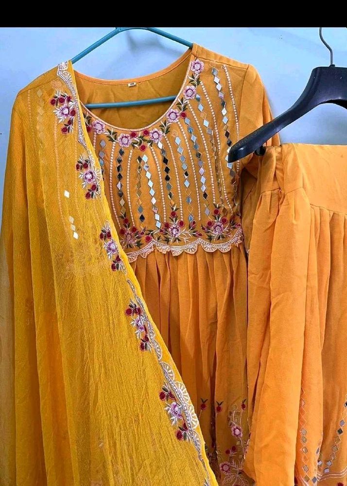 Embroidered Yellow Kurta Set with Dupatta
