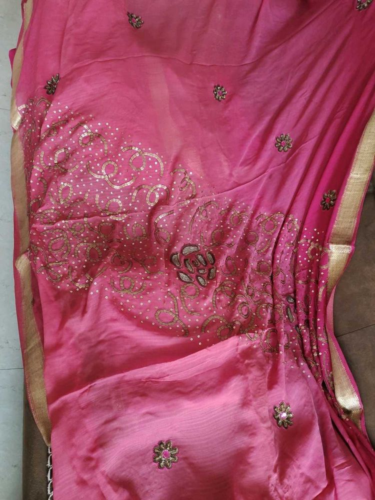 Beautiful Pink Embellished Saree