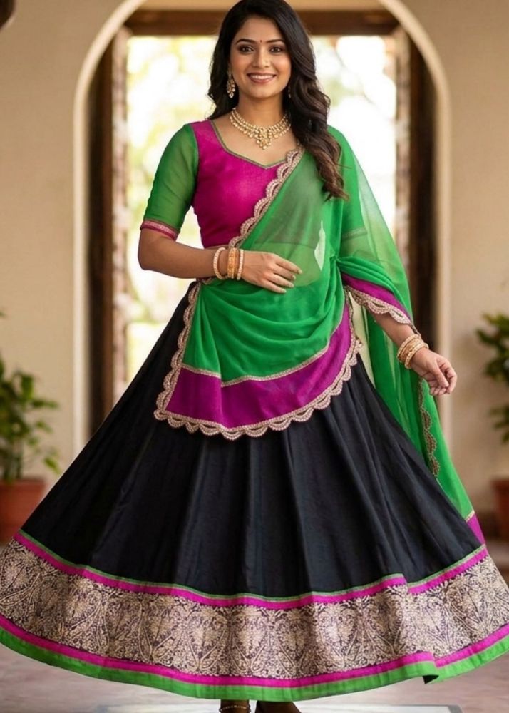 black and multicolour ghaghra