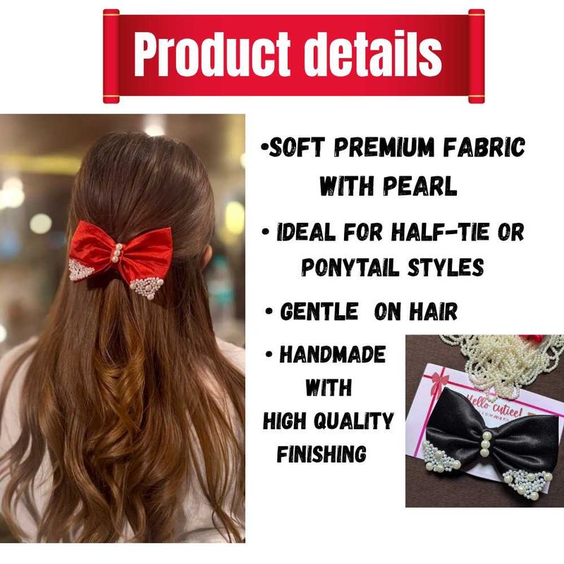 Set Of 2 Elegant Pearl Bow Hair Clip