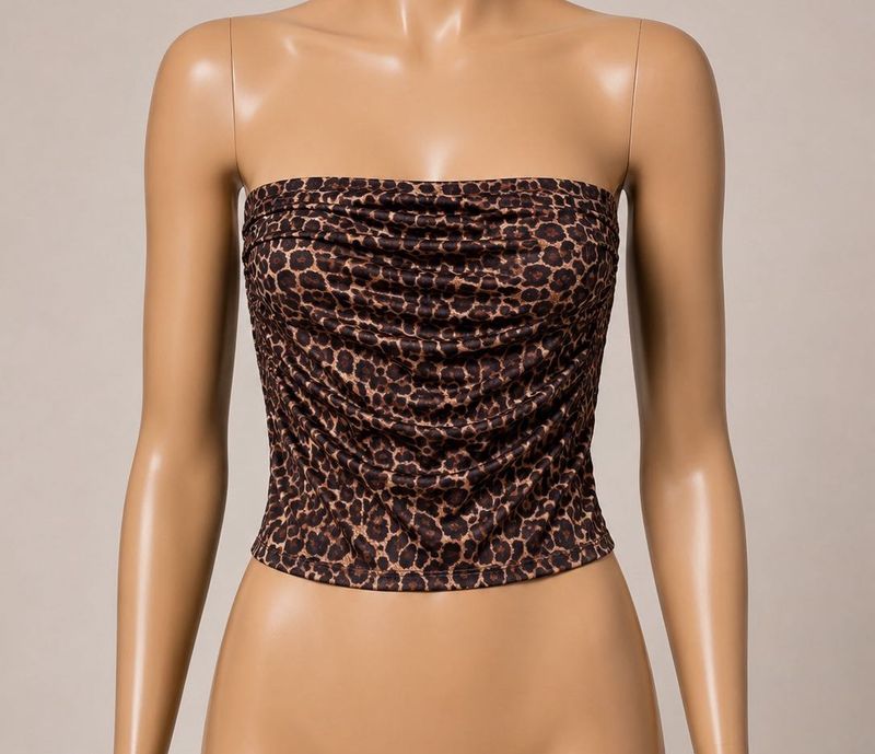 Leopard Print Strapless Ruched Top