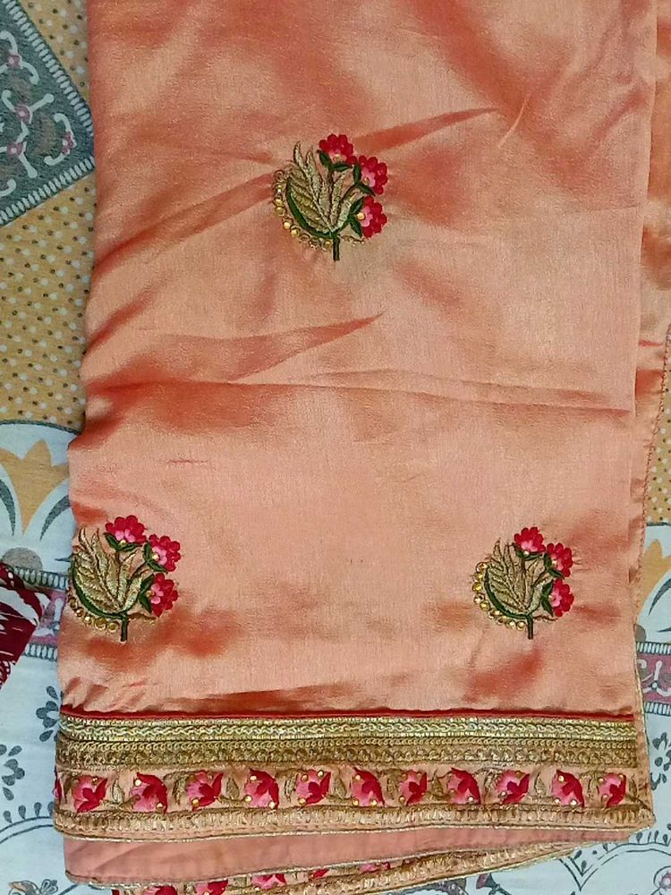 Elegant Peach Embroidered Saree
