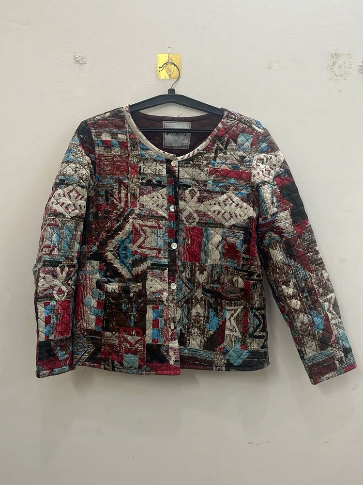 Quilted Geometric Print Jacket