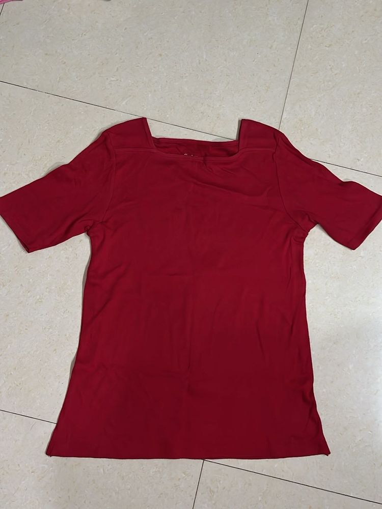Red Square Neck Top