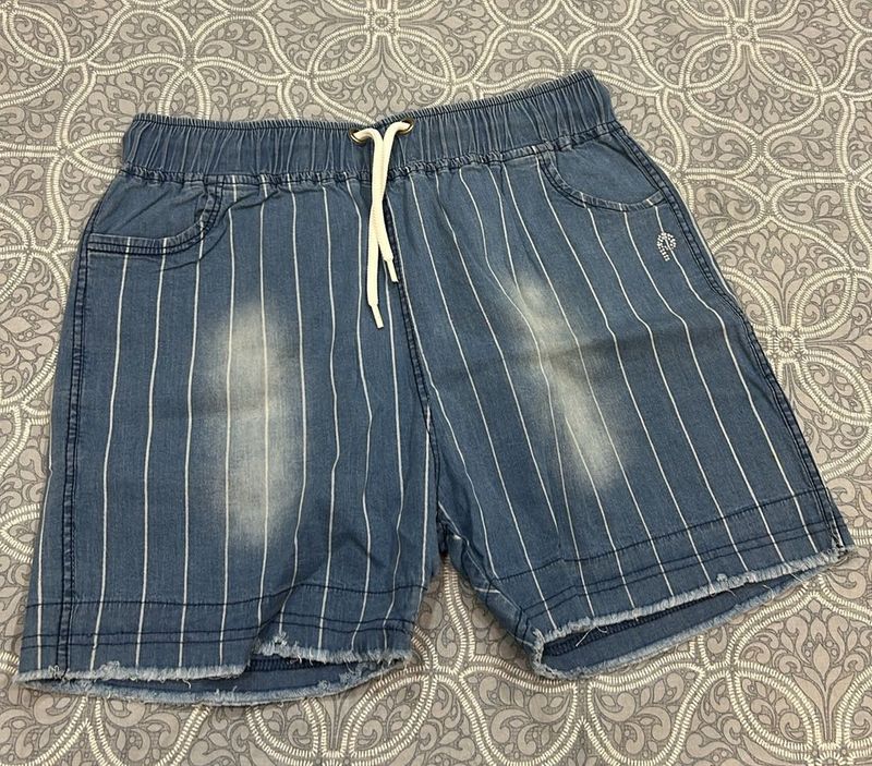Striped Denim Shorts