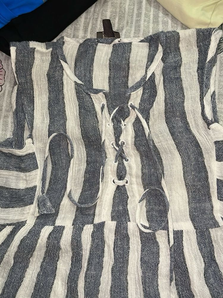 Striped Lace-Up Top