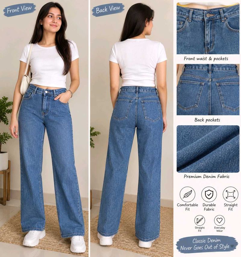 Classic Wide Leg Denim Jeans