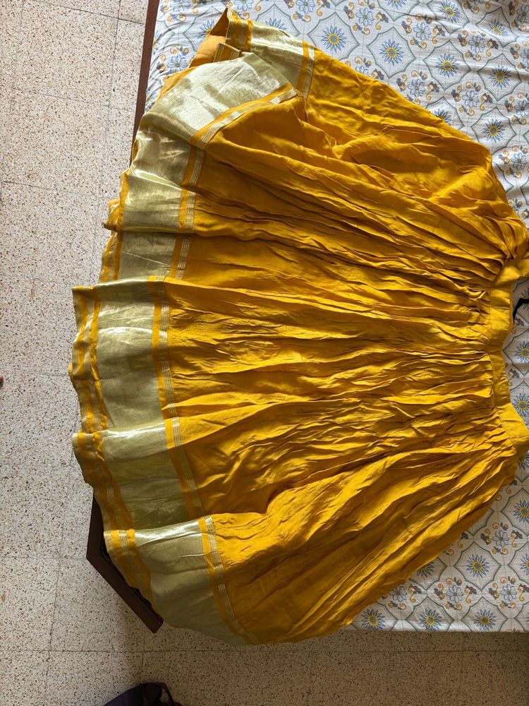 Vibrant Yellow Ethnic Skirt with Golden Border
