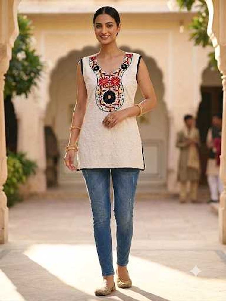 Embroidered Off-white Kurta Top 🤍