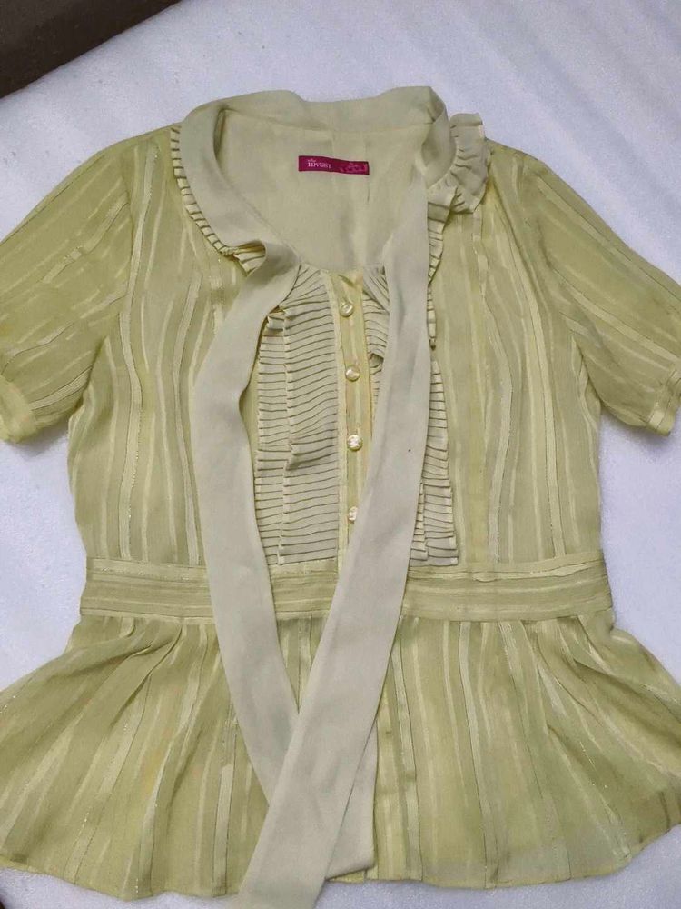 Cute Yellow Striped Peplum Top