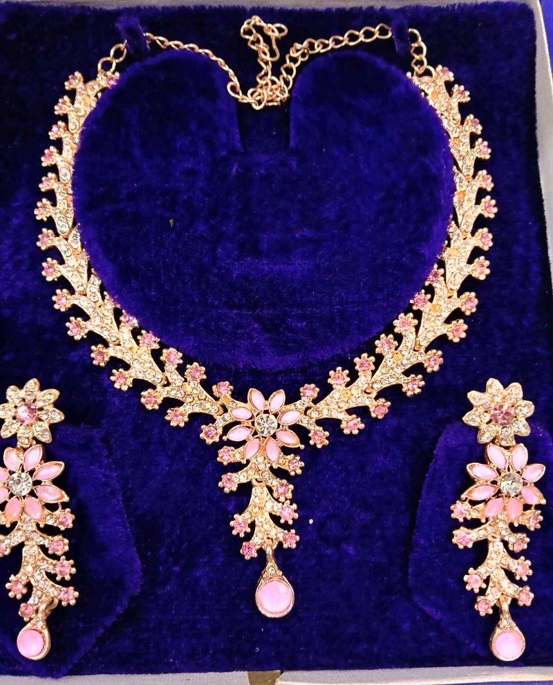 Stunning Pink Stone Necklace &amp; Earring Set