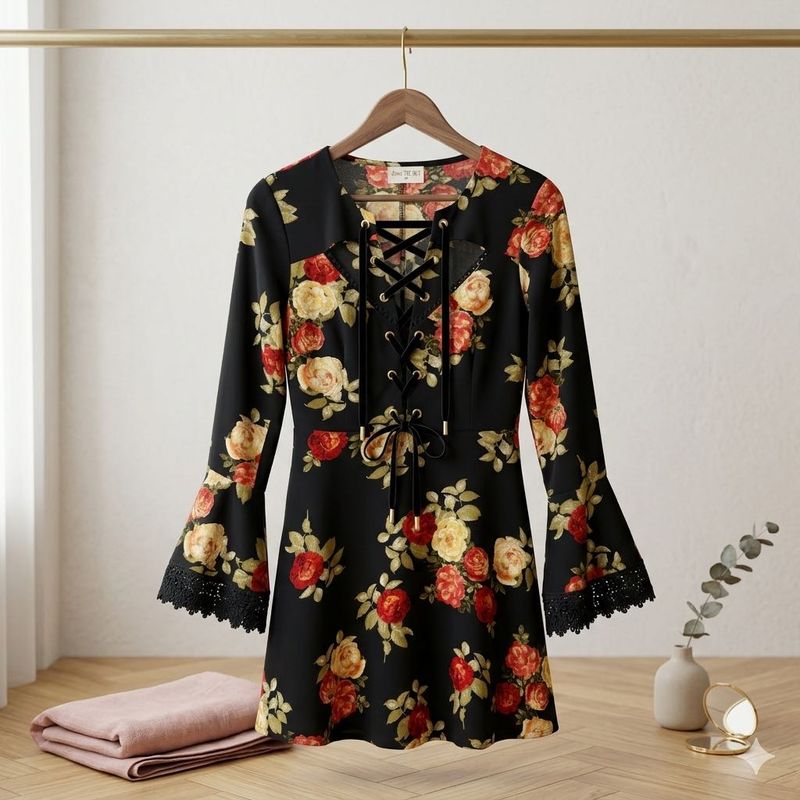 Black Floral Print Dress