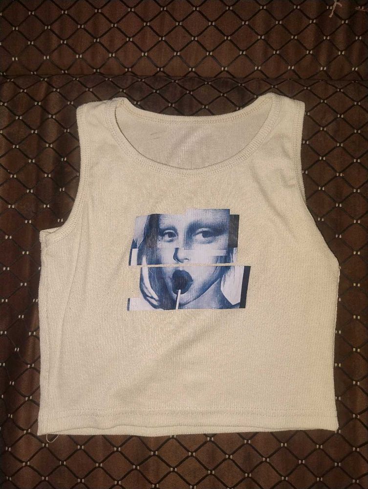 Cream Mona Lisa Graphic Tank Top