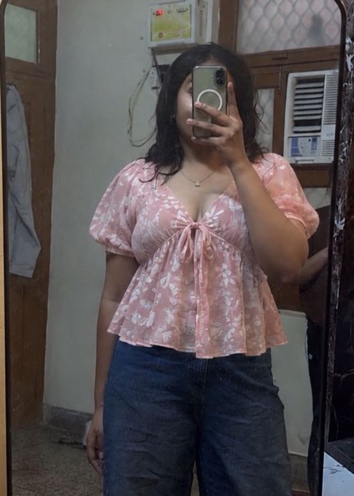 Chic Pink Floral Peplum Top