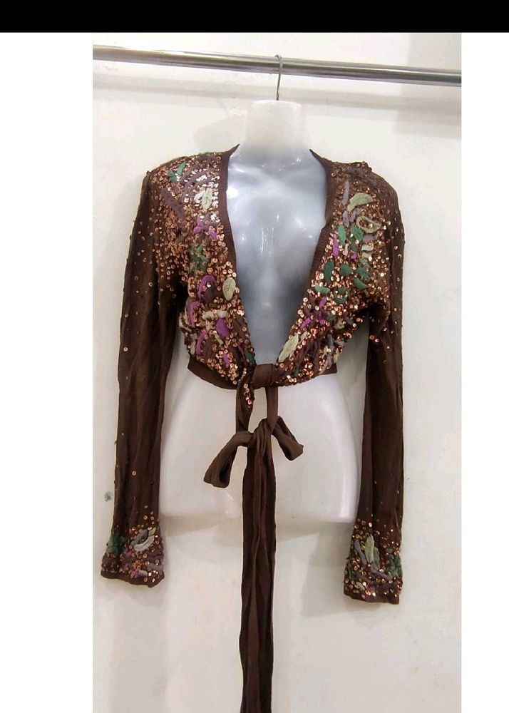 Sequin Embellished Brown Bolero