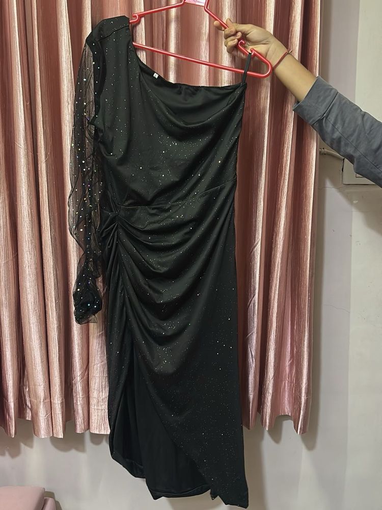 Sparkly One-Shoulder Black Dress