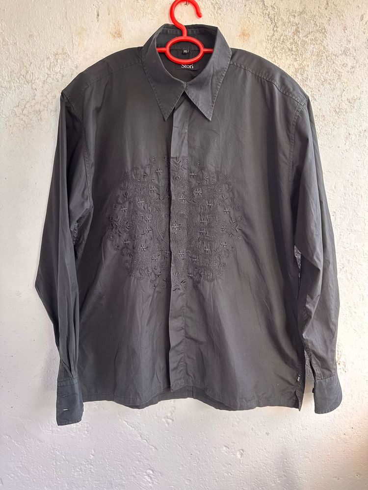 Men's Dark Grey Embroidered Shirt