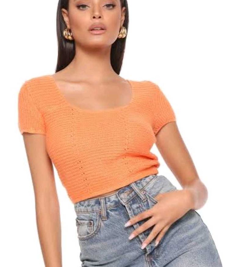 Orange knitted cropped top