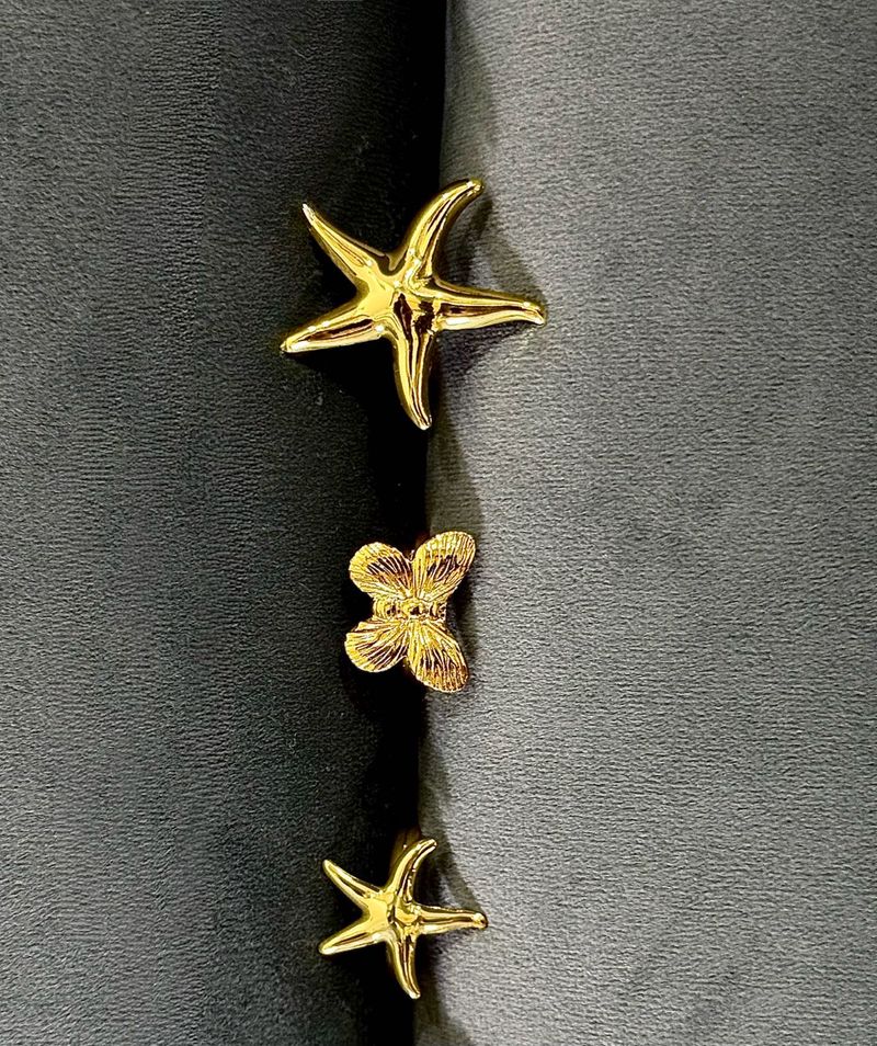 Gold Starfish &amp; Flower Stud rings