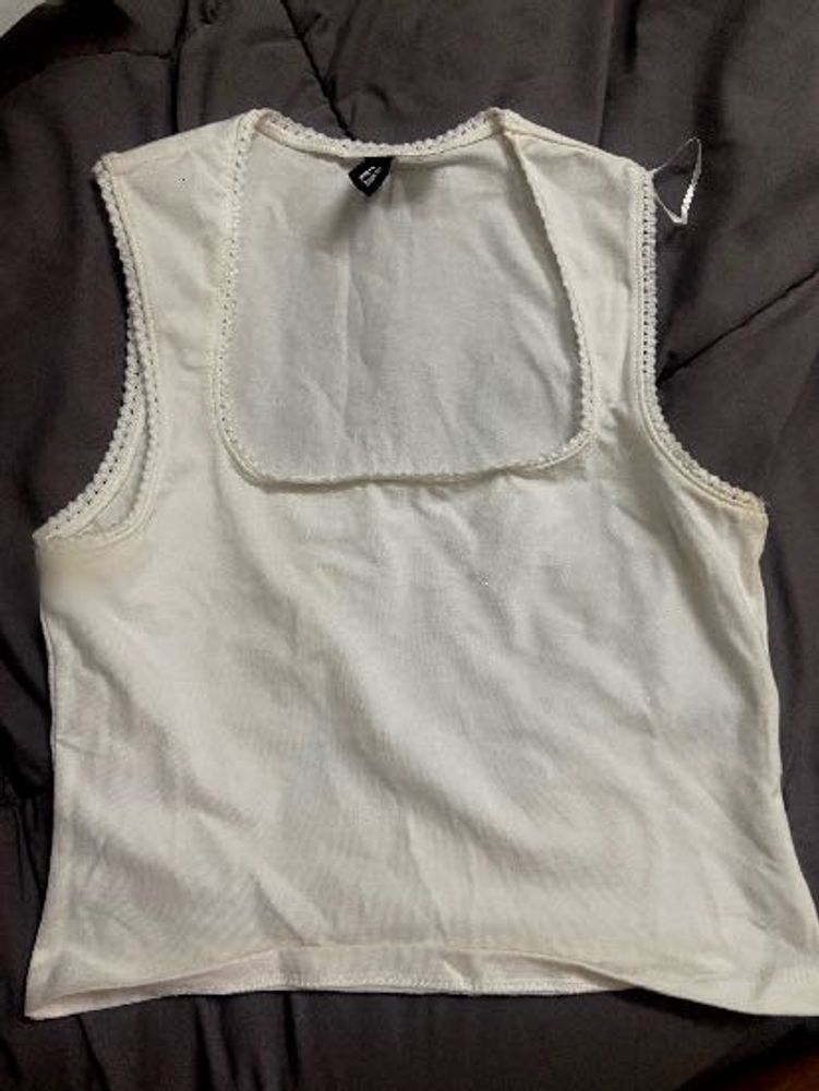 H&amp;m White Square Neck Tank Top