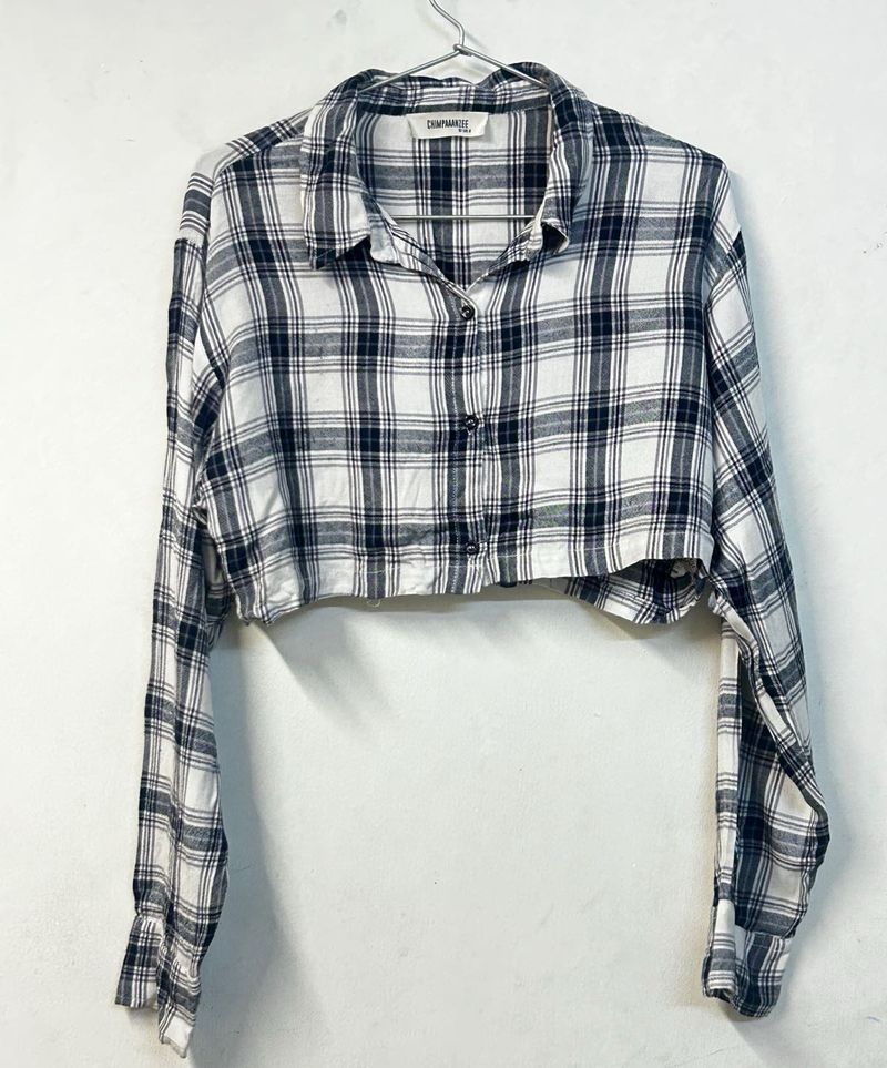 Cropped Plaid Button-Up Shirt