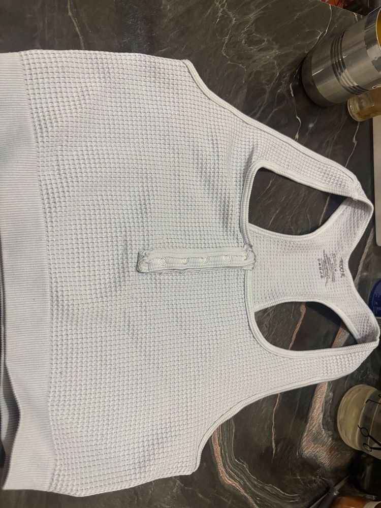 White Ribbed Sports Bra with Zipper