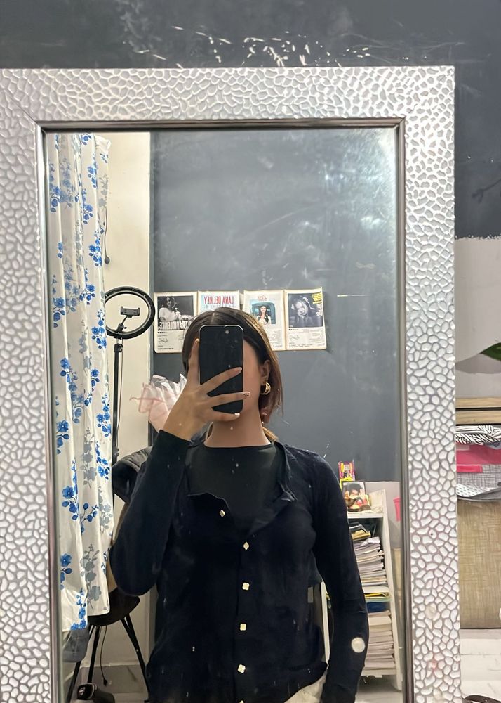 Navy Blue Button-Up Fitted Cardigan🎀